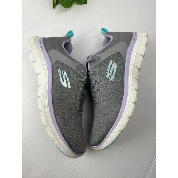 Skechers Women's Flex Appeal 4.0 Sneaker w Air Cooled Memory Foam(Gray/Lavender) - Picture 2 of 5